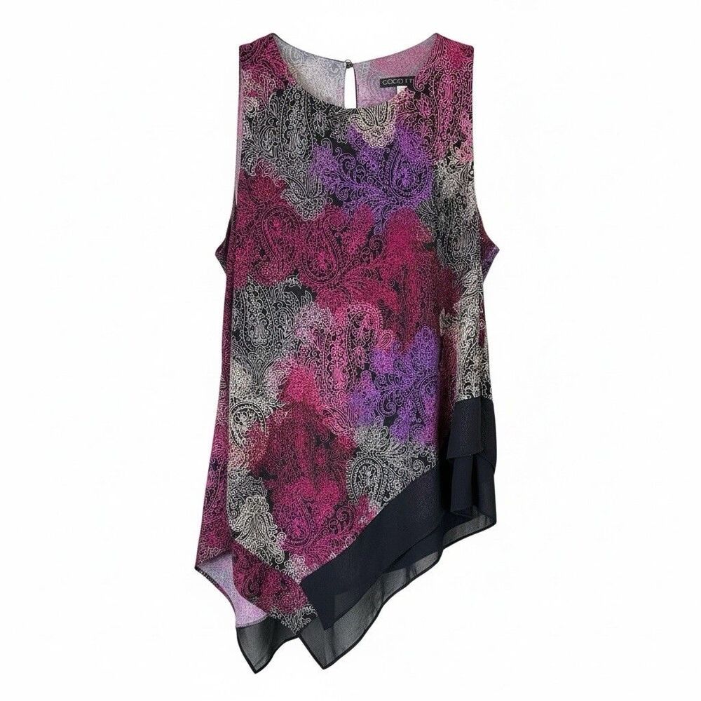 Coco Bianco Wine Pink Paisley Handkerchief Hem Sleeveless Blouse Tank Top Large